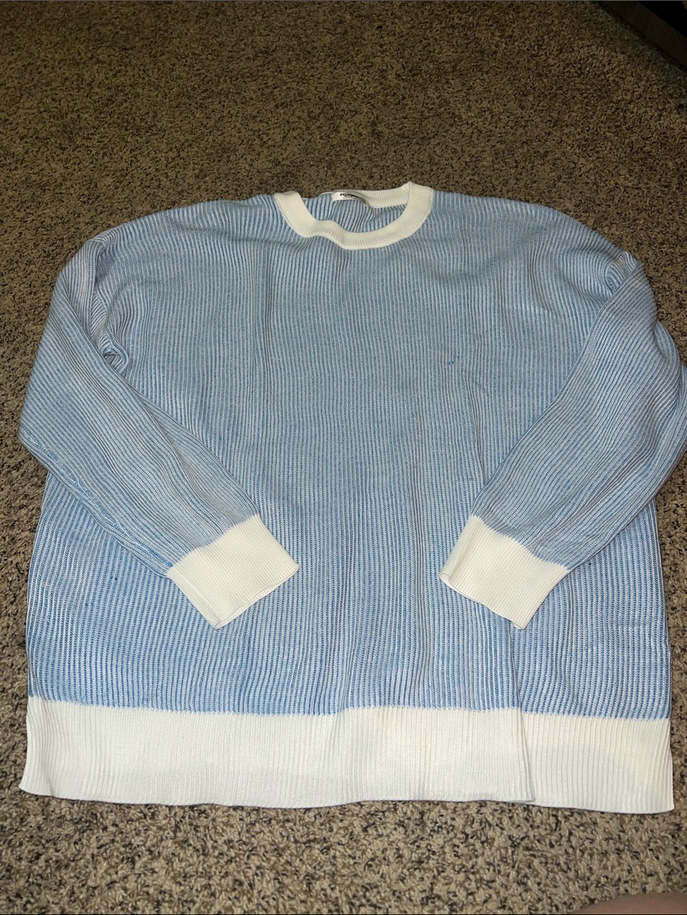 zeagoo Light Blue and White Crewneck Sweater